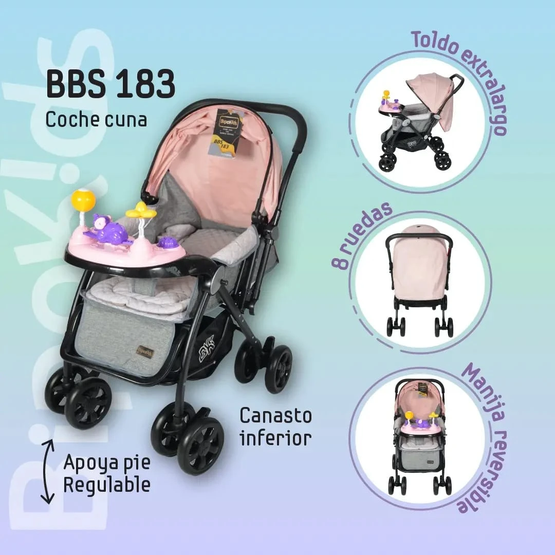 Coche cuna de bebé con Bandeja Musical