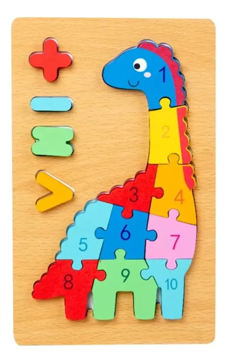 Juego didactico de encastre bloques de madera dinosaurio