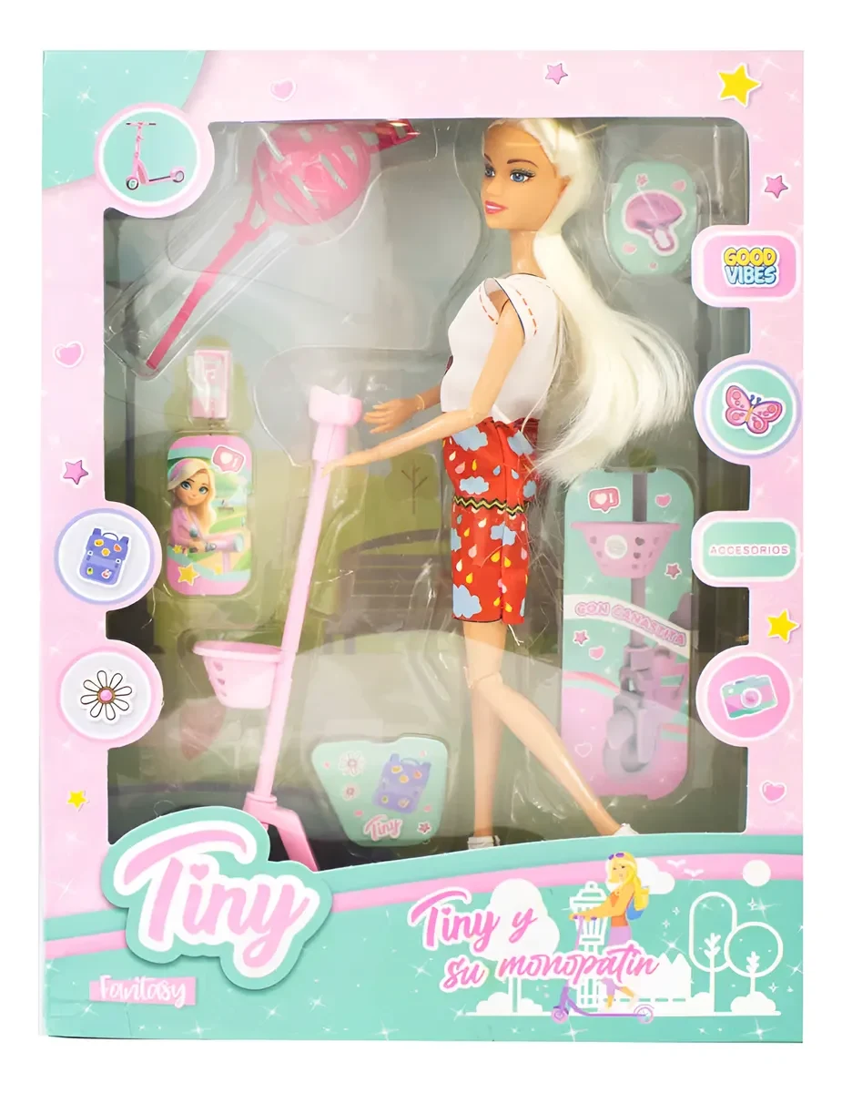 Muñeca tiny monopatin con accesorios